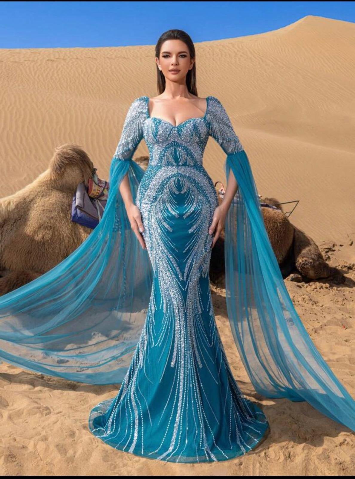 Robe de soirée longue turquoise élégante, Vêtements | Femmes, Taille 42/44 (L), Robe de gala, Comme neuf, Enlèvement