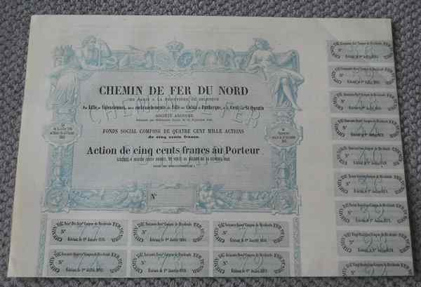 Ancien titre boursier Chemin de fer du Nord, Ophalen of Verzenden, Gebruikt, Trein, Overige typen