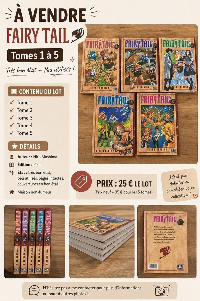 Lot mangas Fairy Tail (Tomes 1 à 5), Livres, Enlèvement ou Envoi