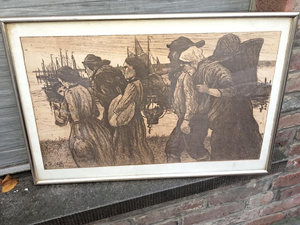 lithographie signe auguste oleffe, Antiek en Kunst, Ophalen of Verzenden
