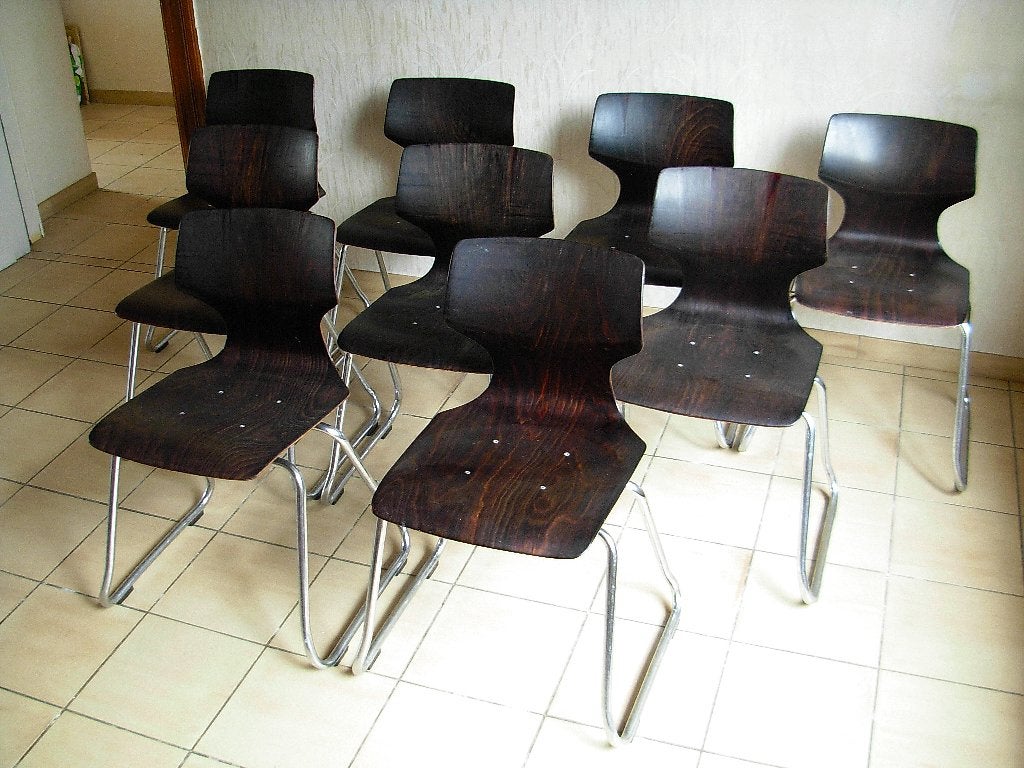 Stapelbare sledestoelen van Elmar Flototto, Ophalen, Hout, Gemerkt, Stoel
