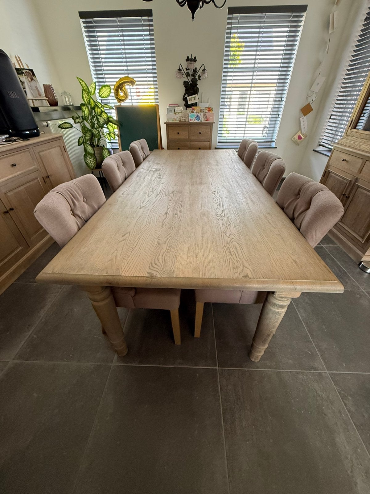 Landelijke eettafel massief eik met 6 stoelen, Enlèvement, Comme neuf