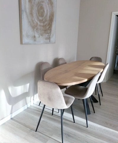 4 WEBA Charlton eetkamerstoelen – taupe fluweel, Enlèvement