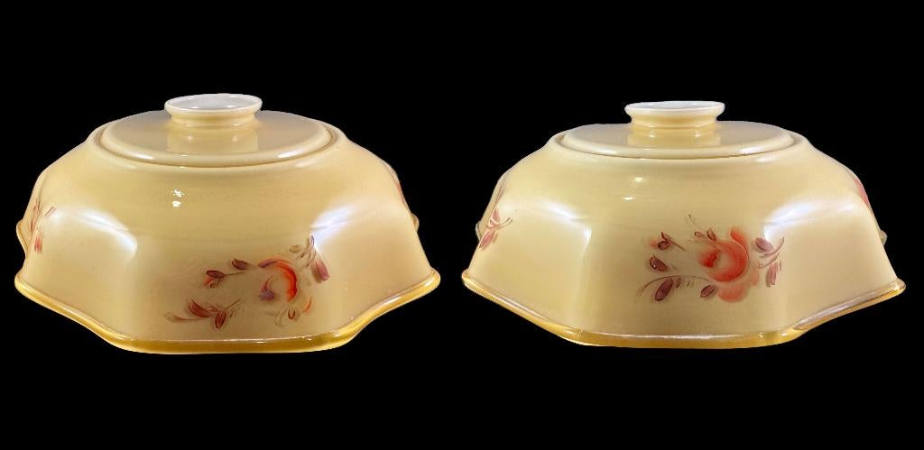 Set glazen lampenkappen met bloemmotief - antiek, Ophalen, Zo goed als nieuw, Beige