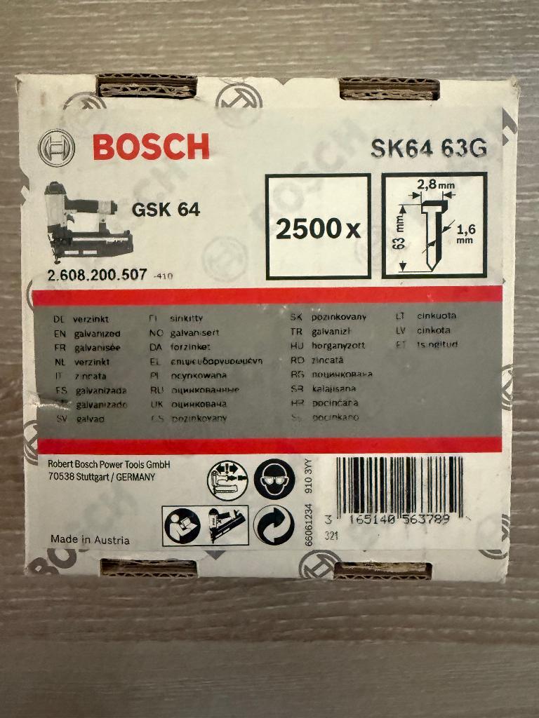 Bosch Nagels Voor nagelpistool 2500 stuks GSK64, Bricolage & Construction, Quincaillerie & Fixations, Enlèvement, Neuf, Clous