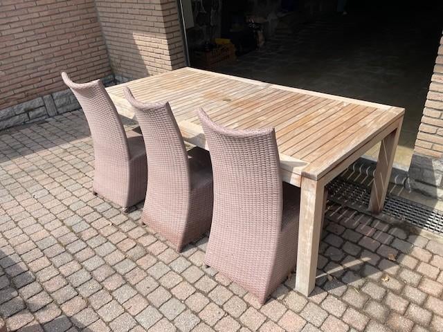 table de jardin en teck + 6 chaises, Enlèvement, Comme neuf, Rectangulaire, Bois de teck