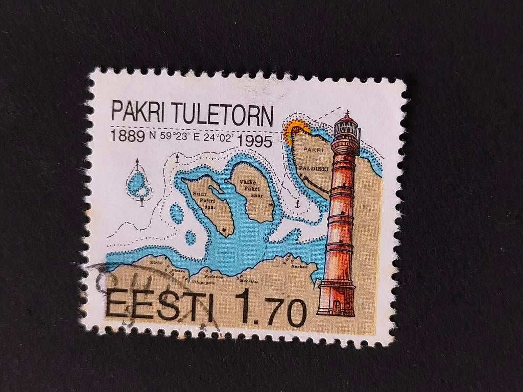 Estland 1995 - vuurtoren van Pakri, landkaart, Verzenden, Overige landen, Gestempeld