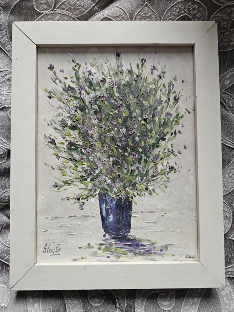 Oud schilderij - Boeket lavendelbloemen - Gesigneerde Stoute, Ophalen