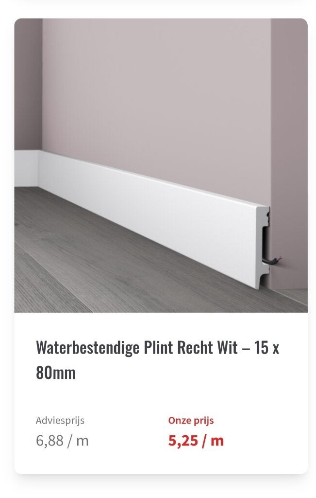 Nieuwe waterbestendige plinten 15×80mm  – 42 meter (21st.), Doe-het-zelf en Bouw, Plinten en Afwerking, Ophalen, Kunststof, Nieuw