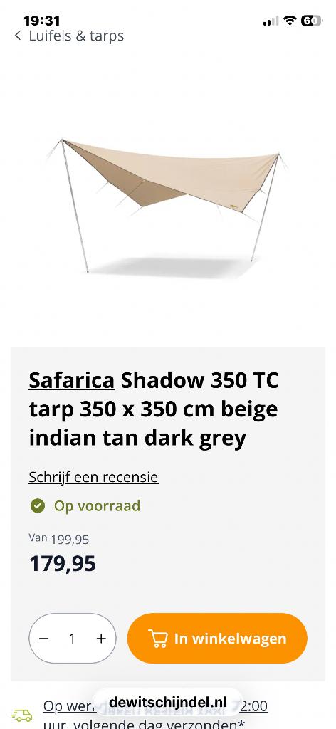 Tarp zeil sunvalley 4x4m TC, Enlèvement ou Envoi, Comme neuf