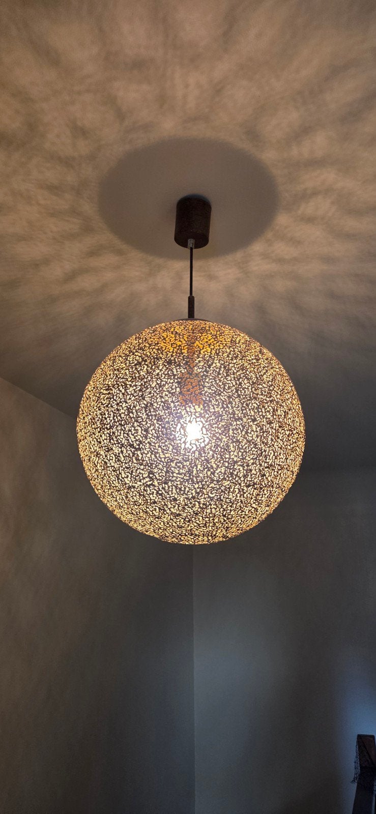 Hanglamp bol Ø 40 cm, goudkleurig metaal met patroon, incl., Ophalen, Metaal