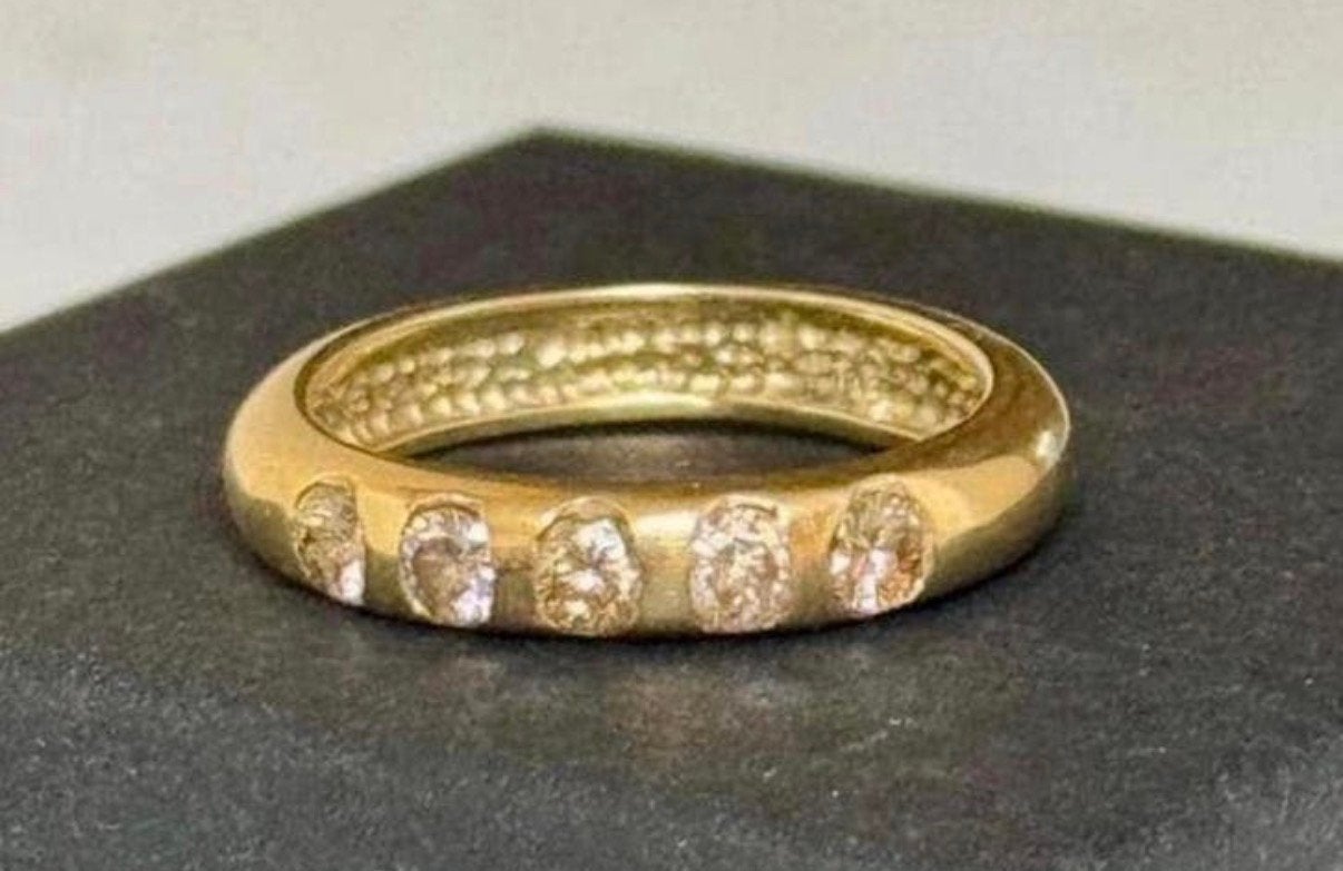 14 karaat gouden ring met 5 natuurlijke diamanten 0.50ct!, Enlèvement ou Envoi, Or, Or, 17 à 18