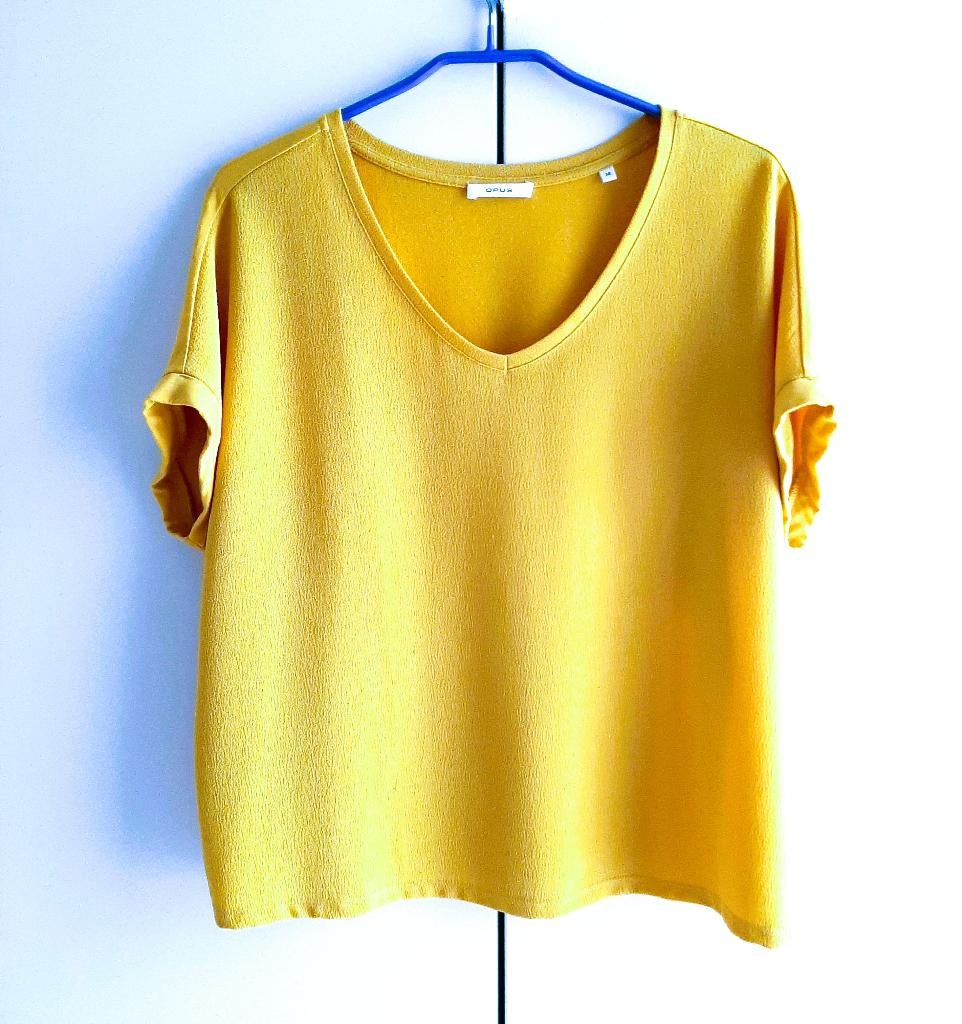 Te koop: Leuke mosterd/gele kleurige t-shirt, 38., Sans manches, Taille 38/40 (M), Jaune, Comme neuf