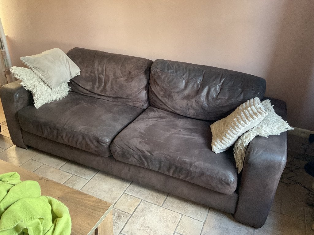 Bank & 2 fauteuils / Donkerbuin, Maison & Meubles, Moins de 75 cm, Bois, Banc droit, Landelijk