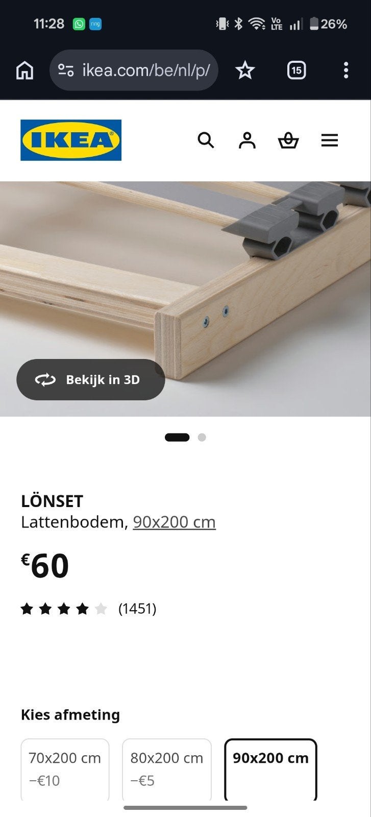 Lattebodem lonset ikea 90x200, Huis en Inrichting, Ophalen