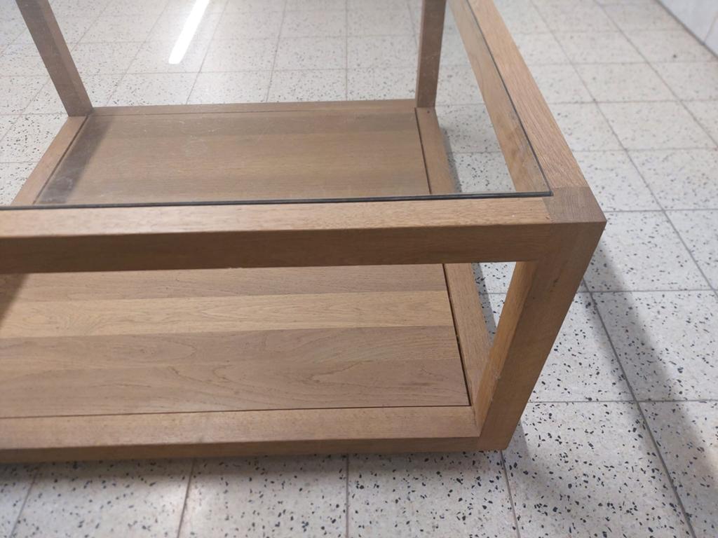 Ethnicraft houten salontafel met glazen blad, Enlèvement, Comme neuf