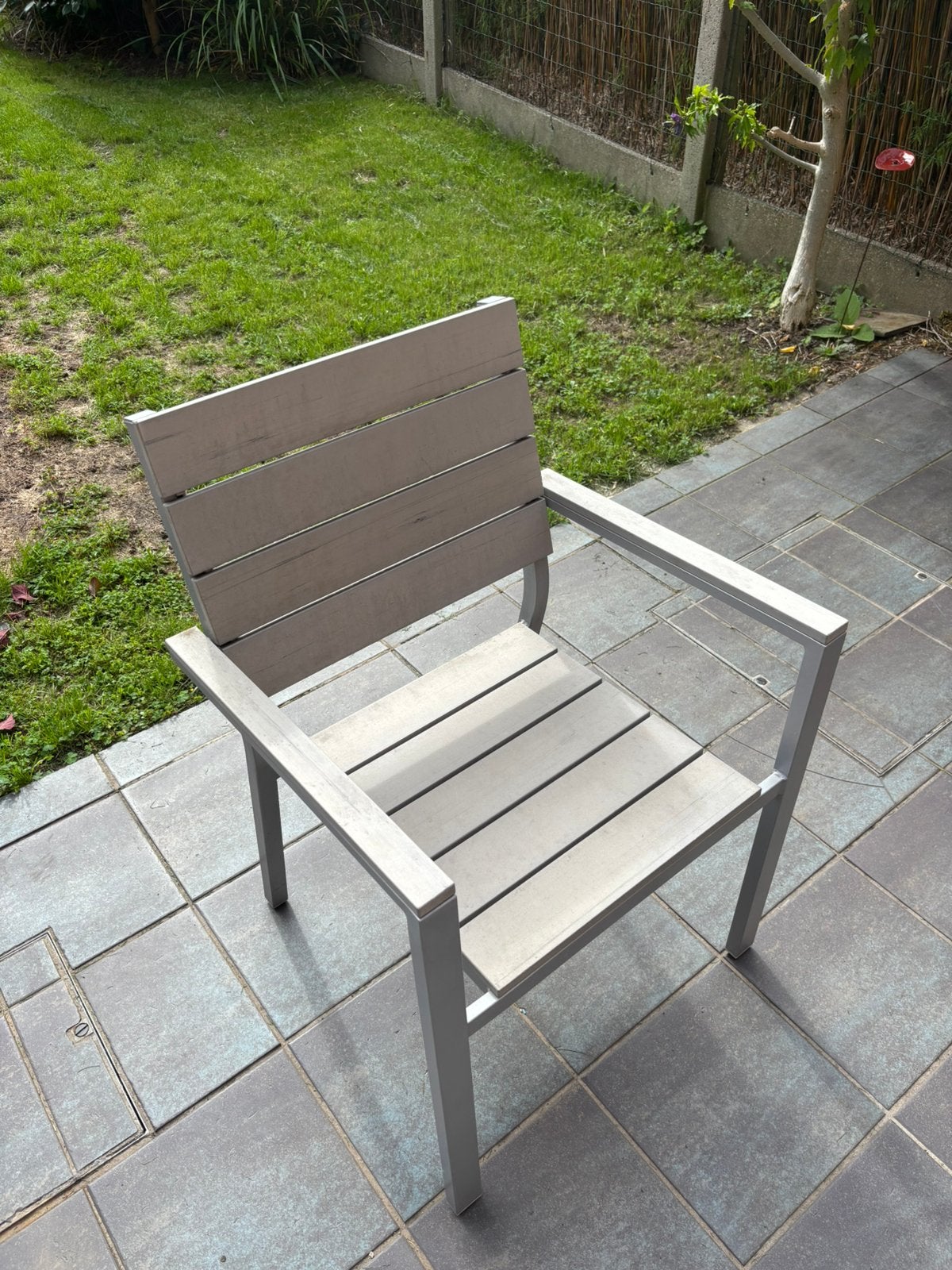 4 goede tuinstoelen (+ 2voor onderdelen), Tuin en Terras, Ophalen, Gebruikt, Aluminium, Stapelbaar