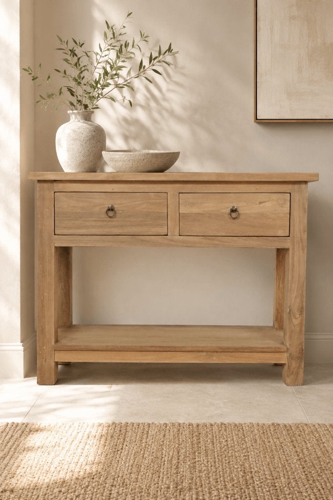 Wandtafel / sidetable teak hout, 100 tot 150 cm, Teakhout, Nieuw, Ophalen of Verzenden