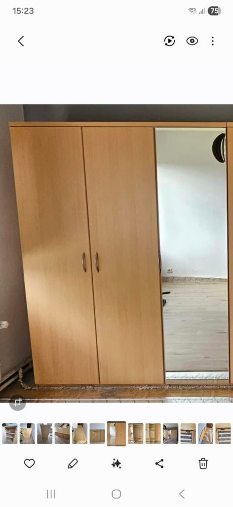 Garde robe plaqué hêtre 3 portes avec miroir, Enlèvement