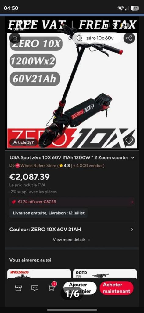 Zéro10X 60v 21ah elektrische scooter Top staat, Fietsen en Brommers, Steps, Ophalen