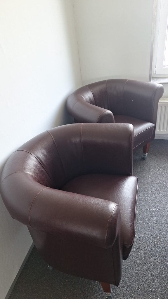 4 leren stoelen, Huis en Inrichting, Stoelen, Ophalen, Overige materialen, Bruin, Zo goed als nieuw