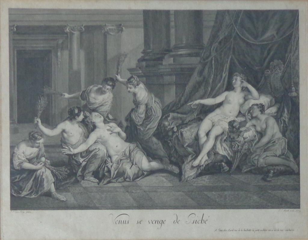 JEAN JACQUES I AVRIL / VENUS / ZW-W GRAVURE / 59x70cm KADER, Ophalen of Verzenden, Mythologie, Gravure, 1700 - 1799