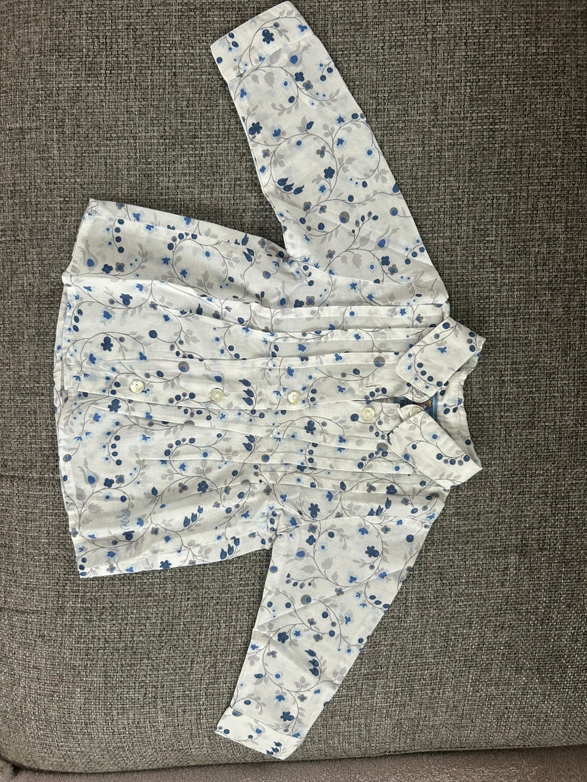 Blauw bloemen hemdje, Ophalen, Zo goed als nieuw, Meisje, Overhemdje of Bloesje