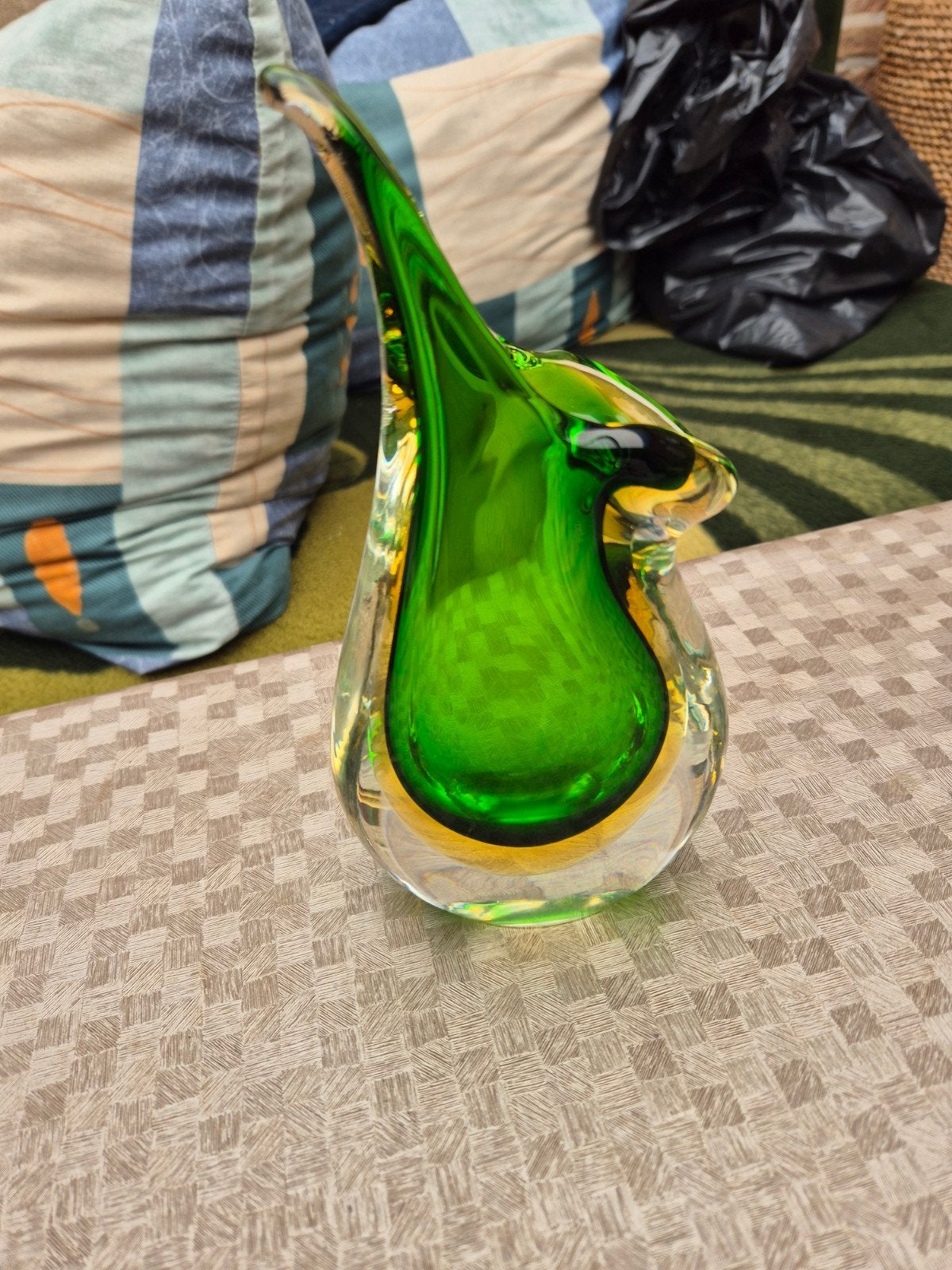 Vintage Murano Sommerso zeldzame groene  stijlvole vaas, Antiquités & Art, Enlèvement ou Envoi