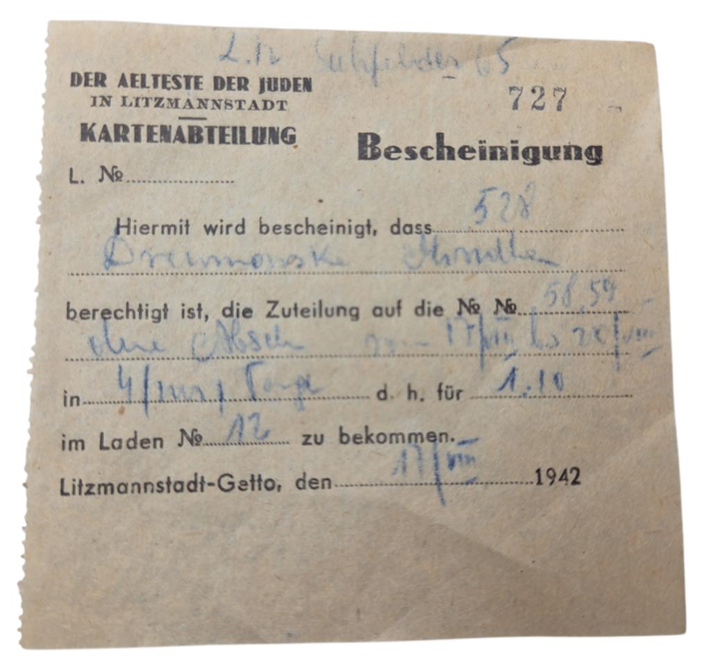Document de protection du ghetto de Litzmannstadt en Pologne, Enlèvement ou Envoi