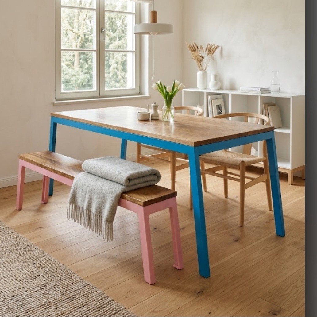 Grote stevige up-cycle  tafel. 215cm, 200 cm of meer, 50 tot 100 cm, Zo goed als nieuw, Vijf personen of meer