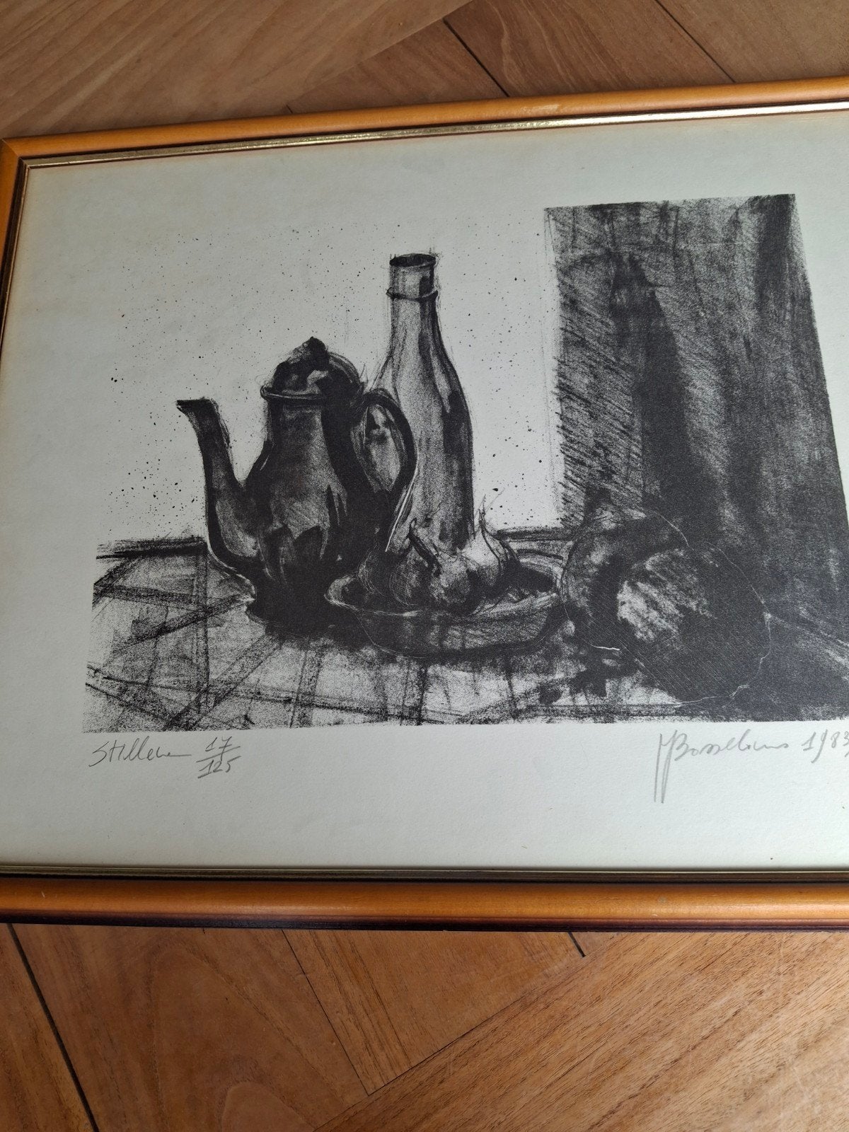 ets stilleven 17/125 1983, Antiek en Kunst, Kunst | Tekeningen en Fotografie, Ophalen of Verzenden, Ets, Potloodtekening, Achter glas