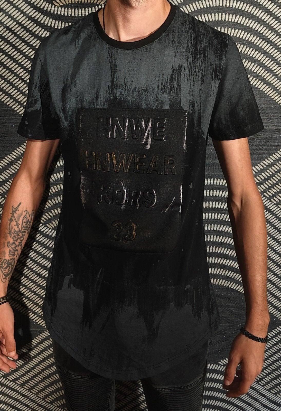 T-shirt streetwear longline homme John H noir/gris -, Enlèvement ou Envoi, Porté, Taille 46 (S) ou plus petite, Noir