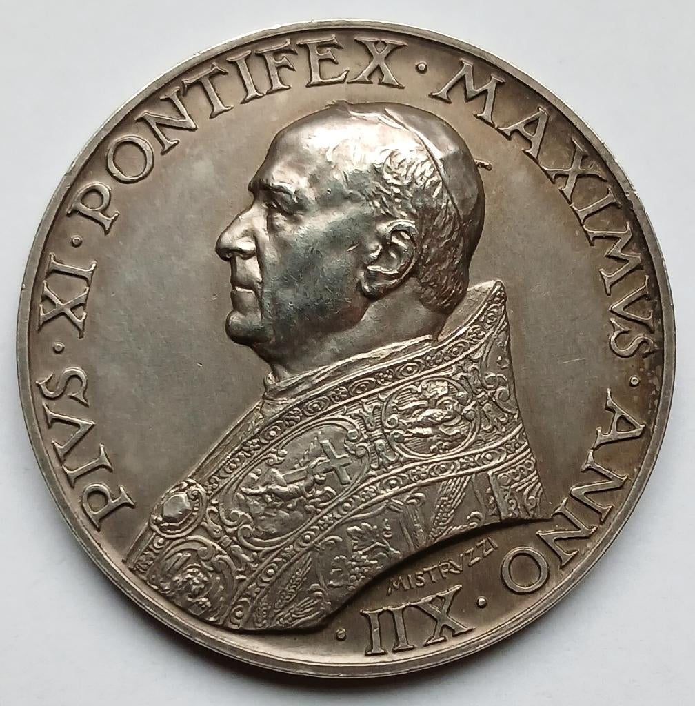 zilveren medaille1933 pius XI anno XII - porta santa, Postzegels en Munten, Ophalen of Verzenden, Zilver