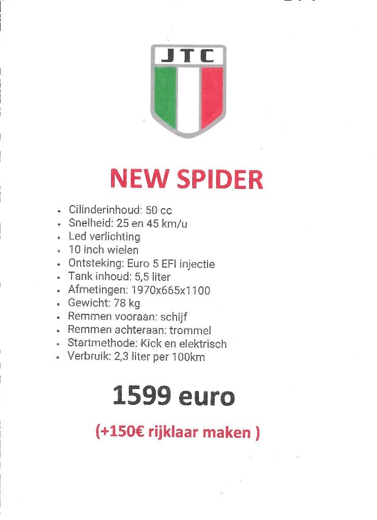 jtc new spider nieuwe scooter A/B 1599€, Neuf, Jtc, Enlèvement, Essence
