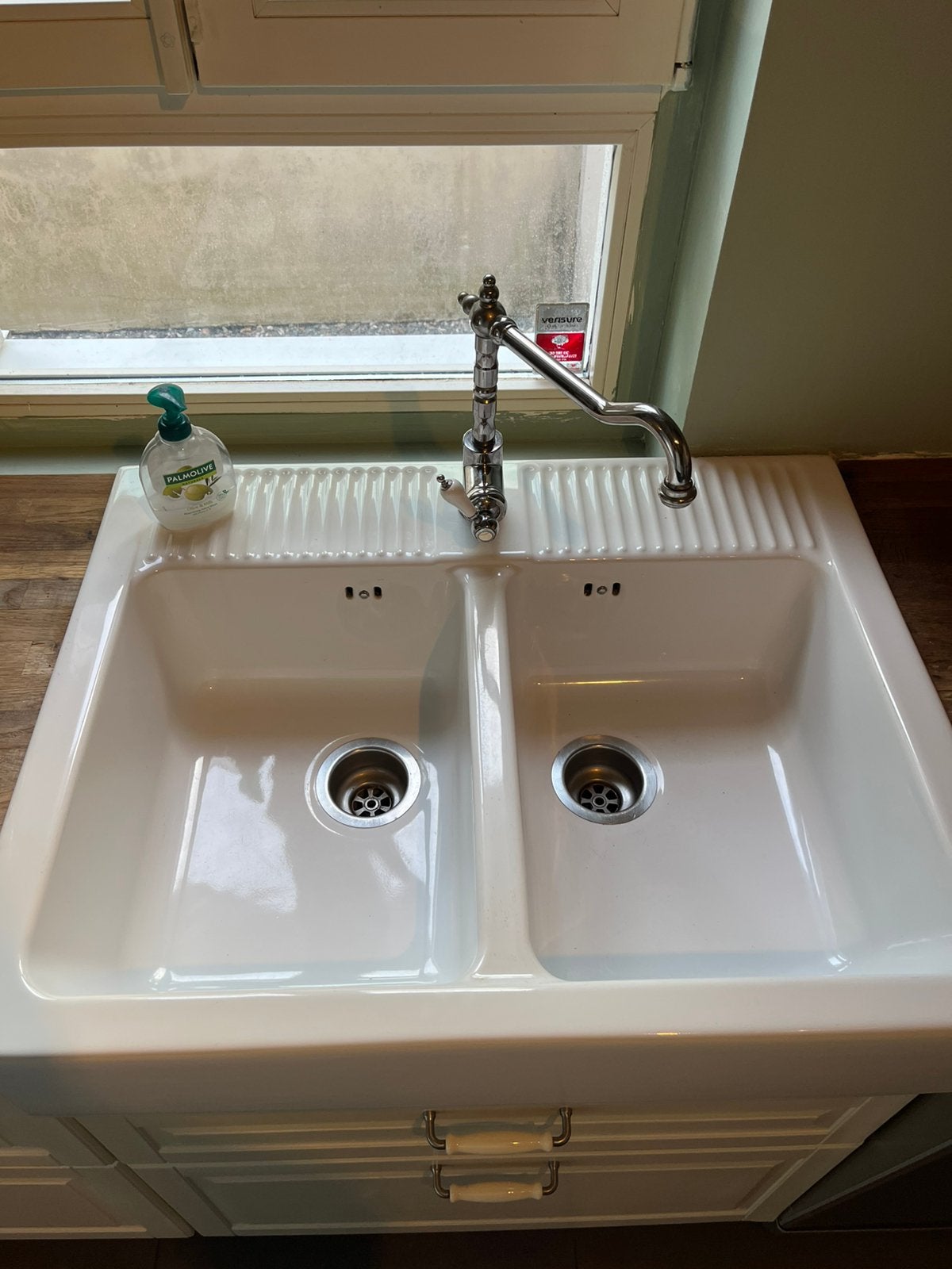 Évier céramique double bac IKEA DOMSJÖ + Robinet Glittran, Enlèvement, Utilisé