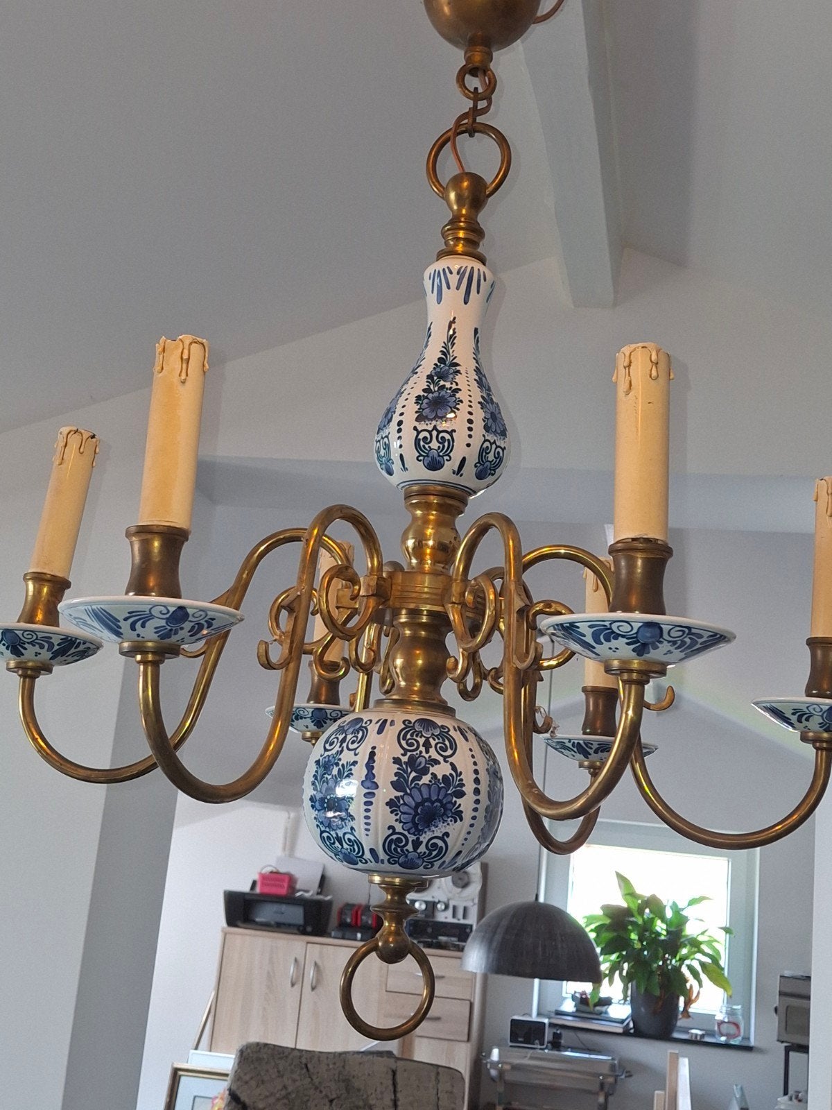 Porselein kroonluchter Delfts blauw, Maison & Meubles, Lampes | Lustres, Enlèvement