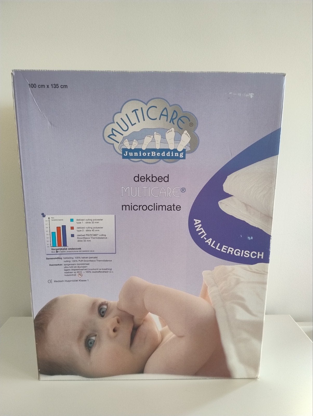 Multicare Dekbed anti-allergisch 100cm op 135cm, Ophalen, Jongetje of Meisje, Wit, Nieuw