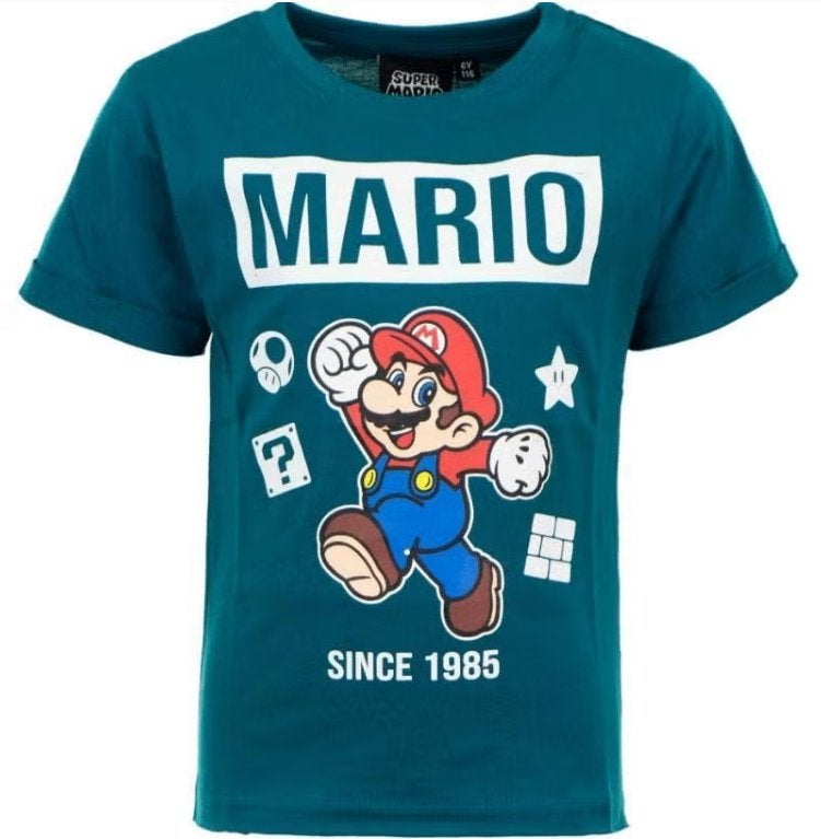 Super Mario T-shirt - Petrol - Maat 98 -104 - 110 - Katoen, Kinderen en Baby's, Super Mario, Nieuw, Ophalen of Verzenden, Shirt of Longsleeve
