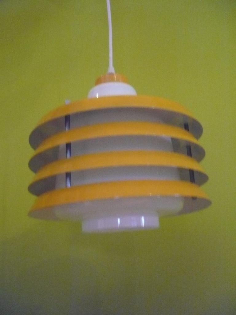 Prachtige vintage Deense Verona hanglamp / plafondlamp, Maison & Meubles, Lampes | Suspensions, Utilisé, Verre, Métal, Enlèvement ou Envoi