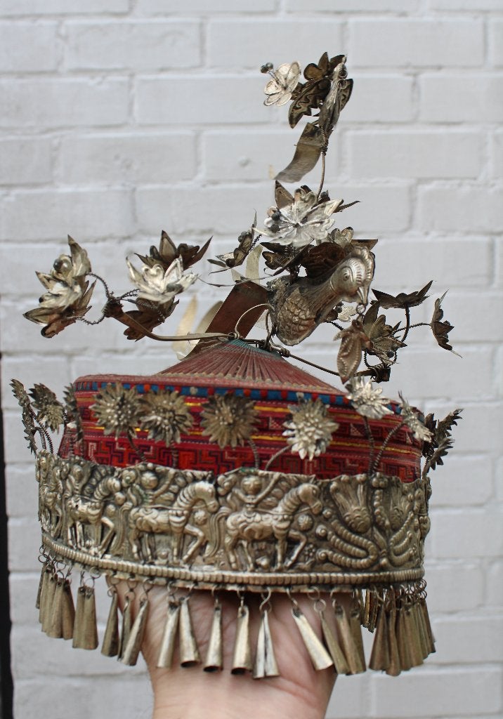ANCIEN CHAPEAU MIAO de CHINE, Antiquités & Art, Chine, Autres matériaux, 30 cm, Autres types