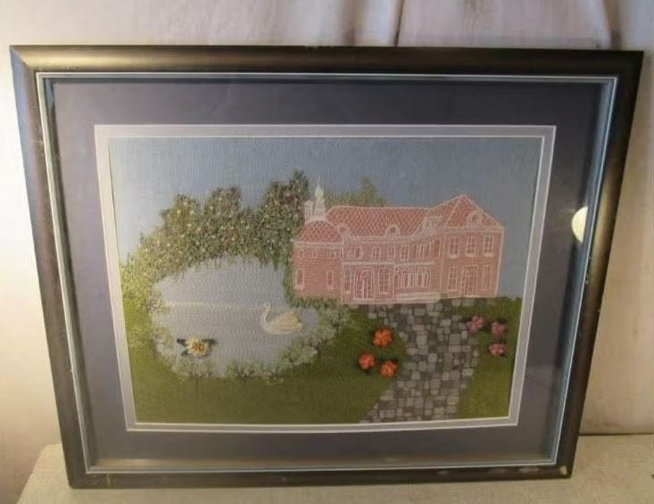 Mooi Kunstig Handwerk in Fotolijst - 64x52, Antiek en Kunst, Kunst | Overige Kunst, Ophalen of Verzenden