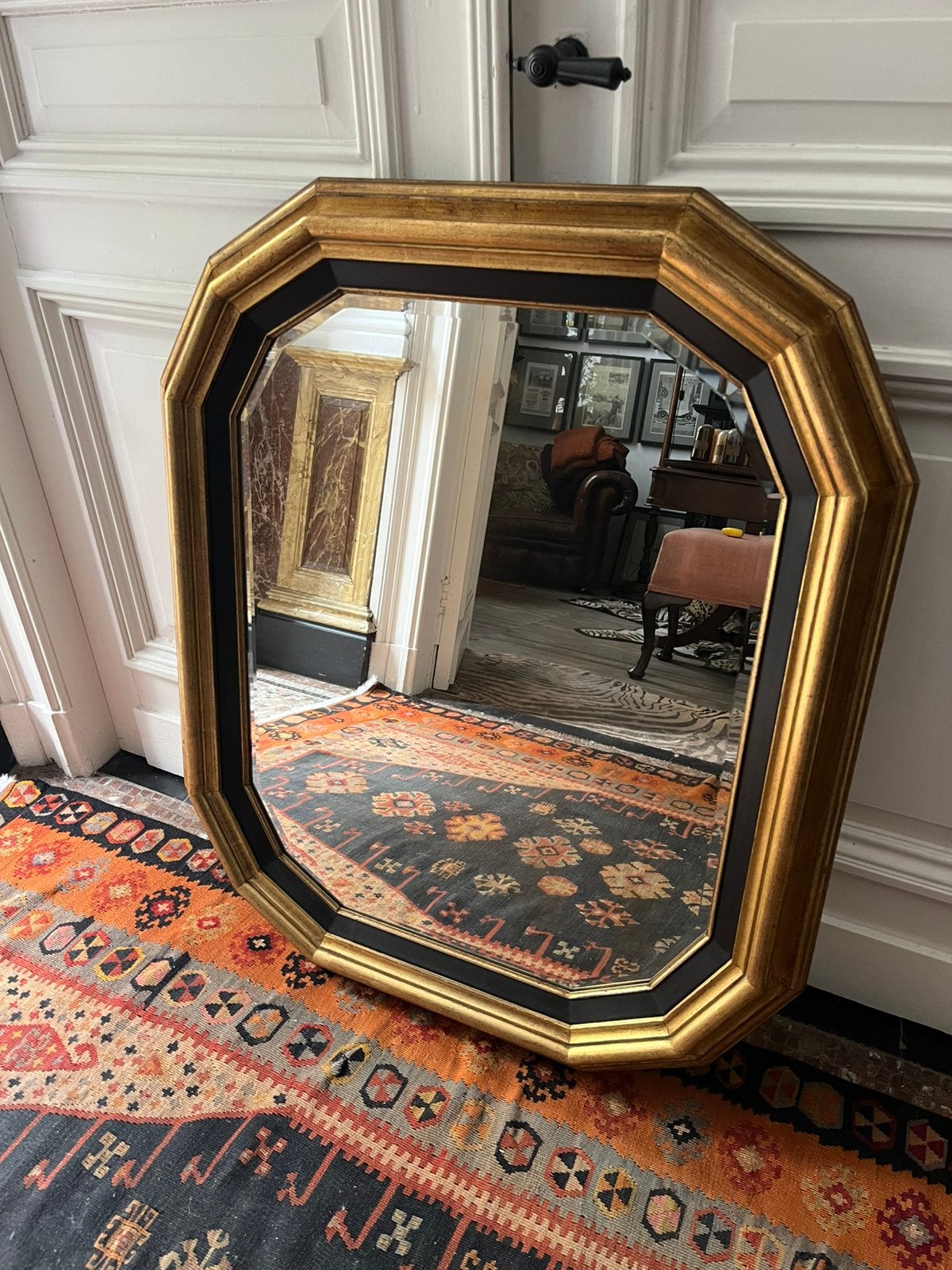VINTAGE SPIEGEL DE KNUDT VERGULD FACET GLAS TOPSTAAT, Ophalen, Overige vormen, 50 tot 100 cm, Minder dan 100 cm