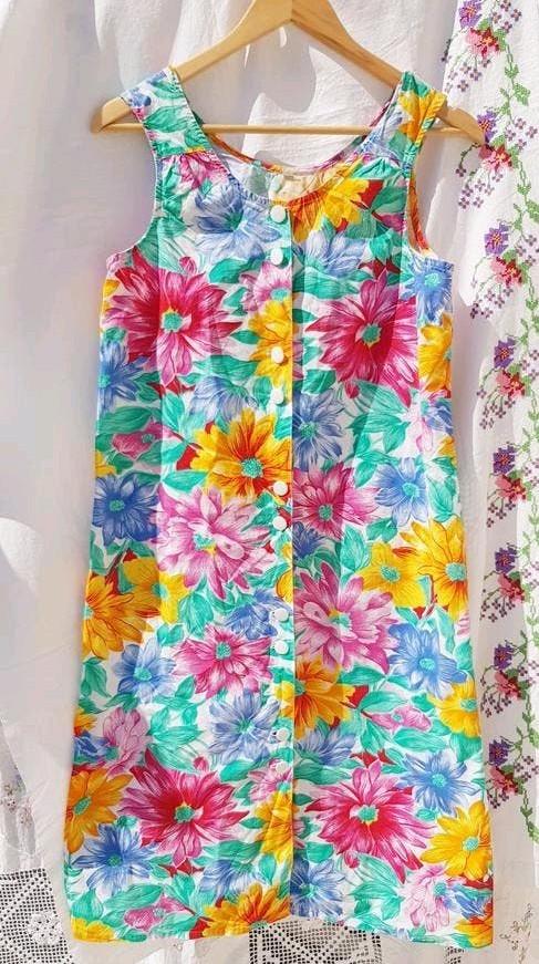 Jolie robe vintage à FLEURS 100% COTON, Taille 38/40 (M), Autres couleurs, Vintage, Porté