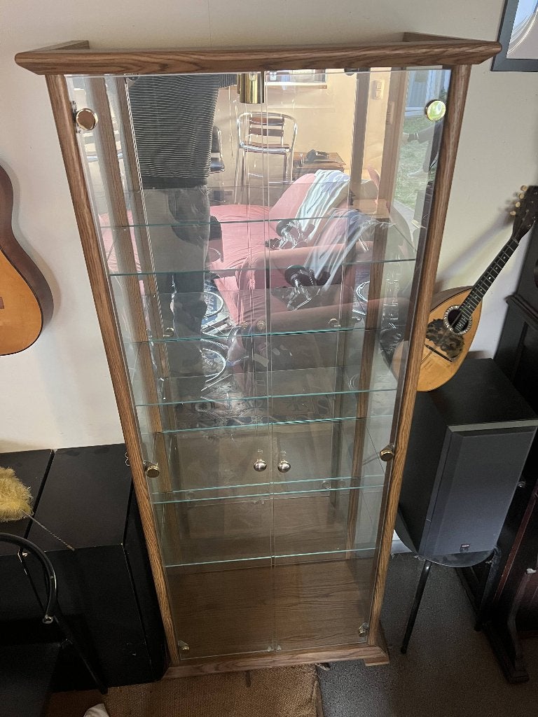Vitrine en bois avec fond miroir et éclairage, 25 à 50 cm, Avec tablette(s), Verre, Utilisé