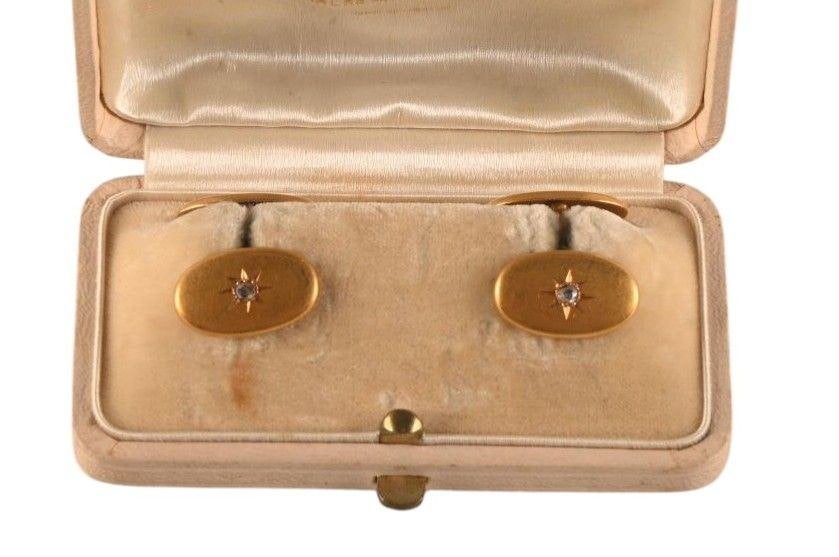 Elegante 18 kt gouden manchetknopen met diamant, Handtassen en Accessoires, Antieke sieraden, Ophalen, Manchetknopen