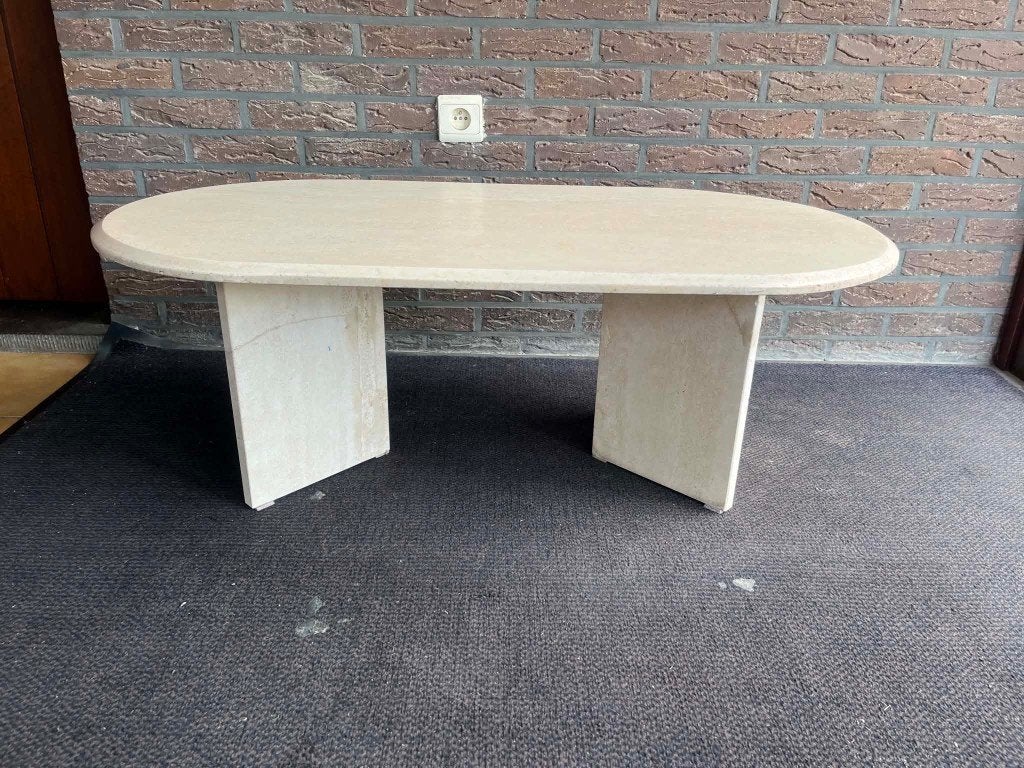 Ovale travertin salontafel 110x60x37, Ophalen of Verzenden