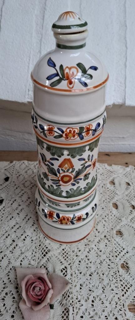 Oude decoratieve Franse handbeschilderde kruik met dop, Antiquités & Art, Antiquités | Céramique & Poterie, Enlèvement ou Envoi