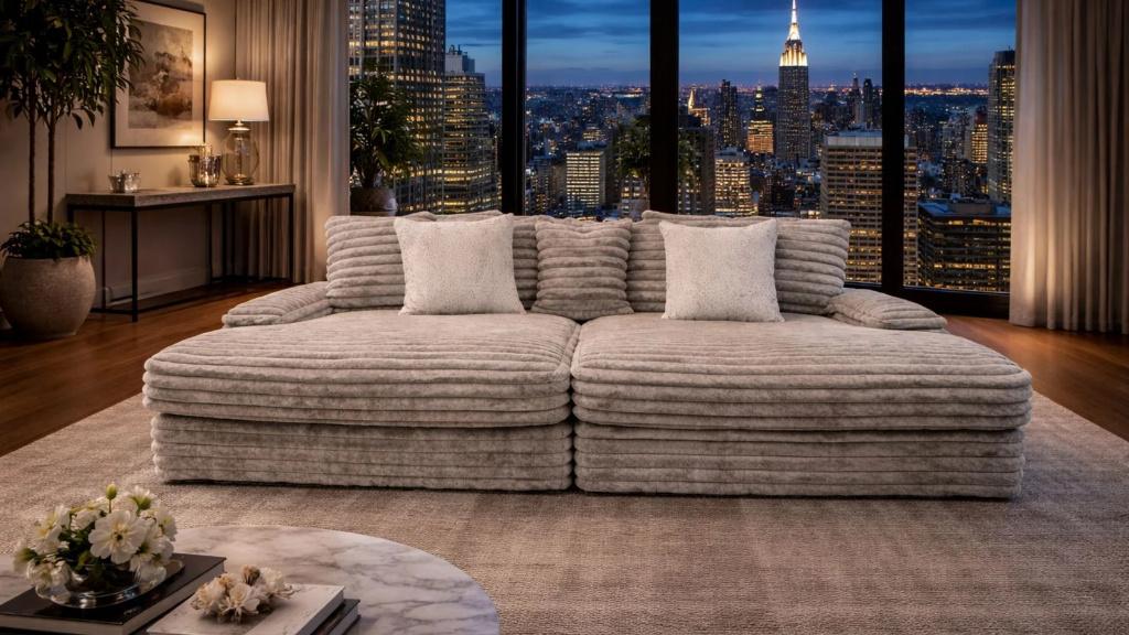 ❤️NEUF & EN PROMO ❤️Canapé en Velours Cotelé Qualité Premium, Ophalen of Verzenden, Rechte bank, CHIC, 300 cm of meer