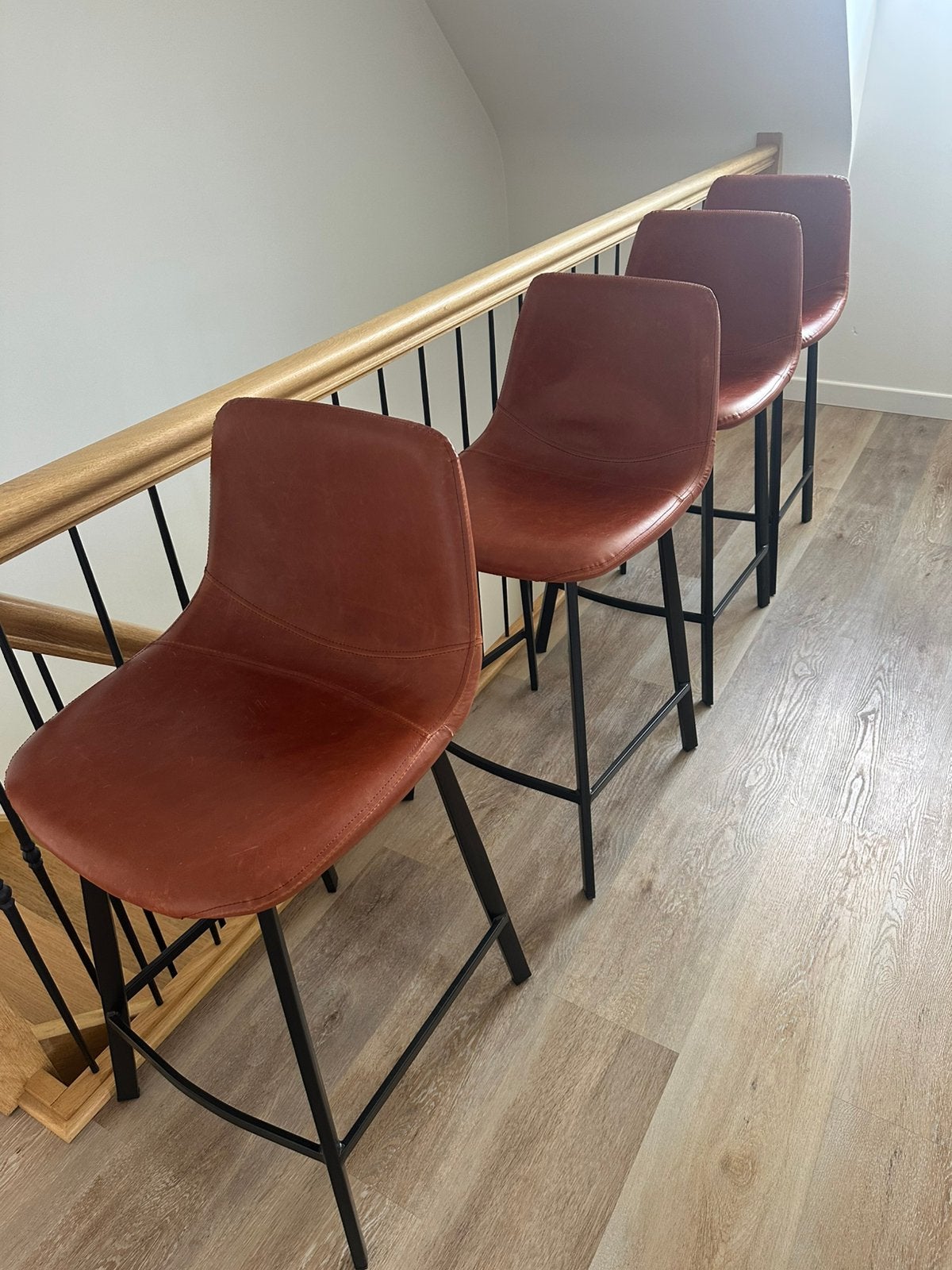 4 Leren barkrukken, Ophalen, Gebruikt, 60 tot 90 cm, Leer