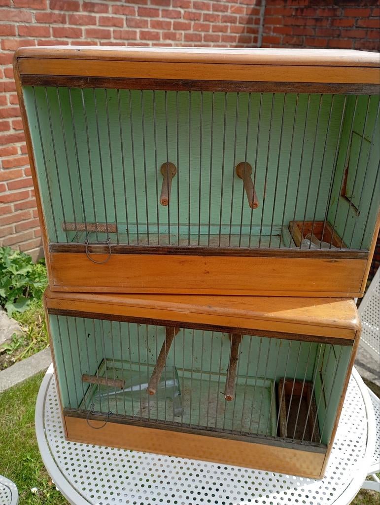 5 Houten Vogelkooitjes met oude Origin.Glazen Drinkbakje.., Dieren en Toebehoren, Ophalen of Verzenden, Gebruikt, Hout, Vogelkooi